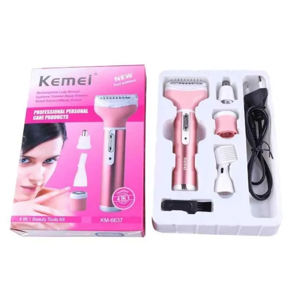 Kemei KM-6637 Multifunctional 4 in 1 Rechargeable woman body shaver Beard Eyebrow, Nose Trimmer set Female Electric shaver
