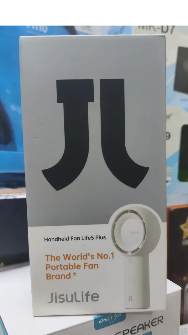JISULIFE FA43 Handheld Turbo Fan. Powered by a 4000mAh battery, it offers 5-speed turbo airflow, up to 16 hours runtime, USB fast charging,