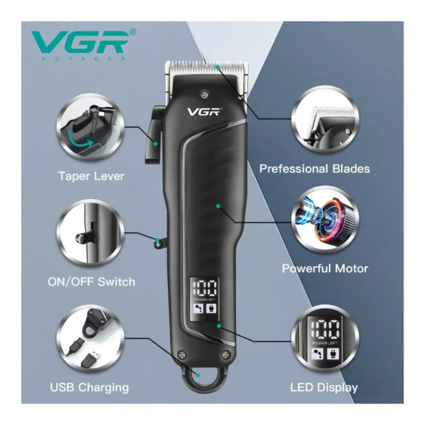 VGR V-683 Cordless Hair Clipper With Taper Lever Adjustment For Men
